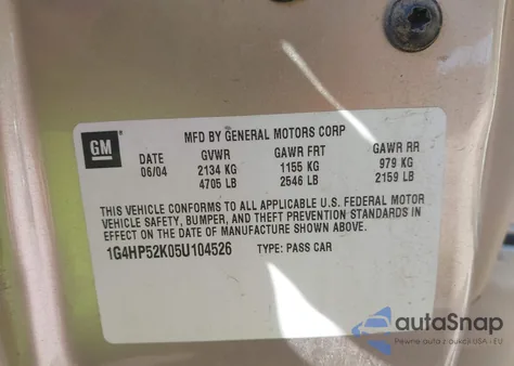 2005 Buick Lesabre Custom из США, поврежденный, VIN 1G4HP52K05U104526